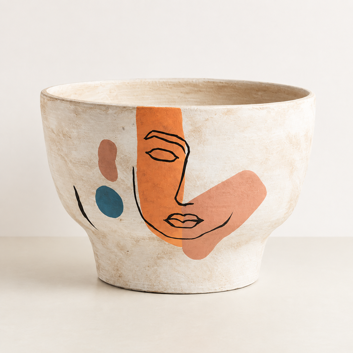 Vasija Terracota Decorativo Blanco Face