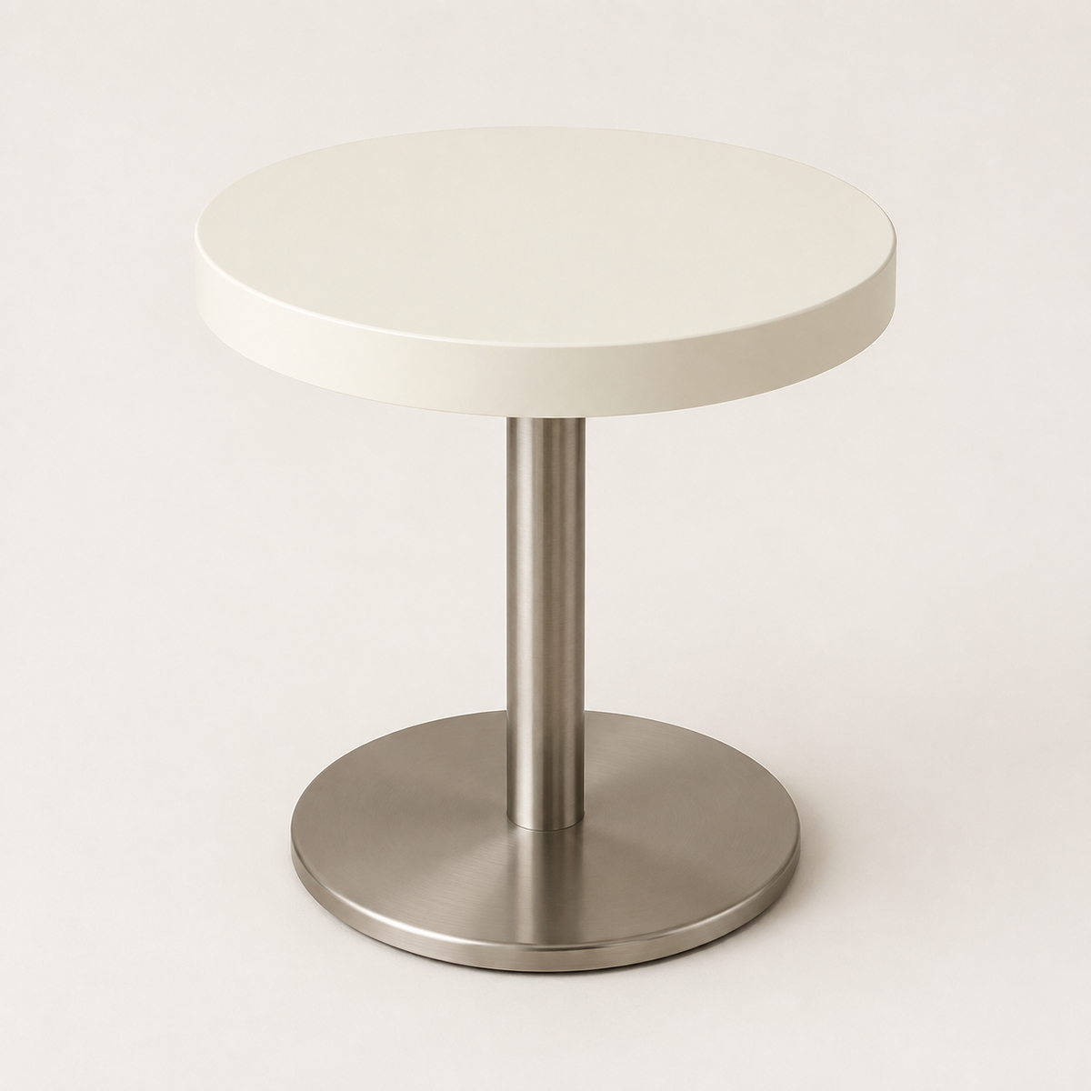 Mesa auxiliar redonda con base cromada