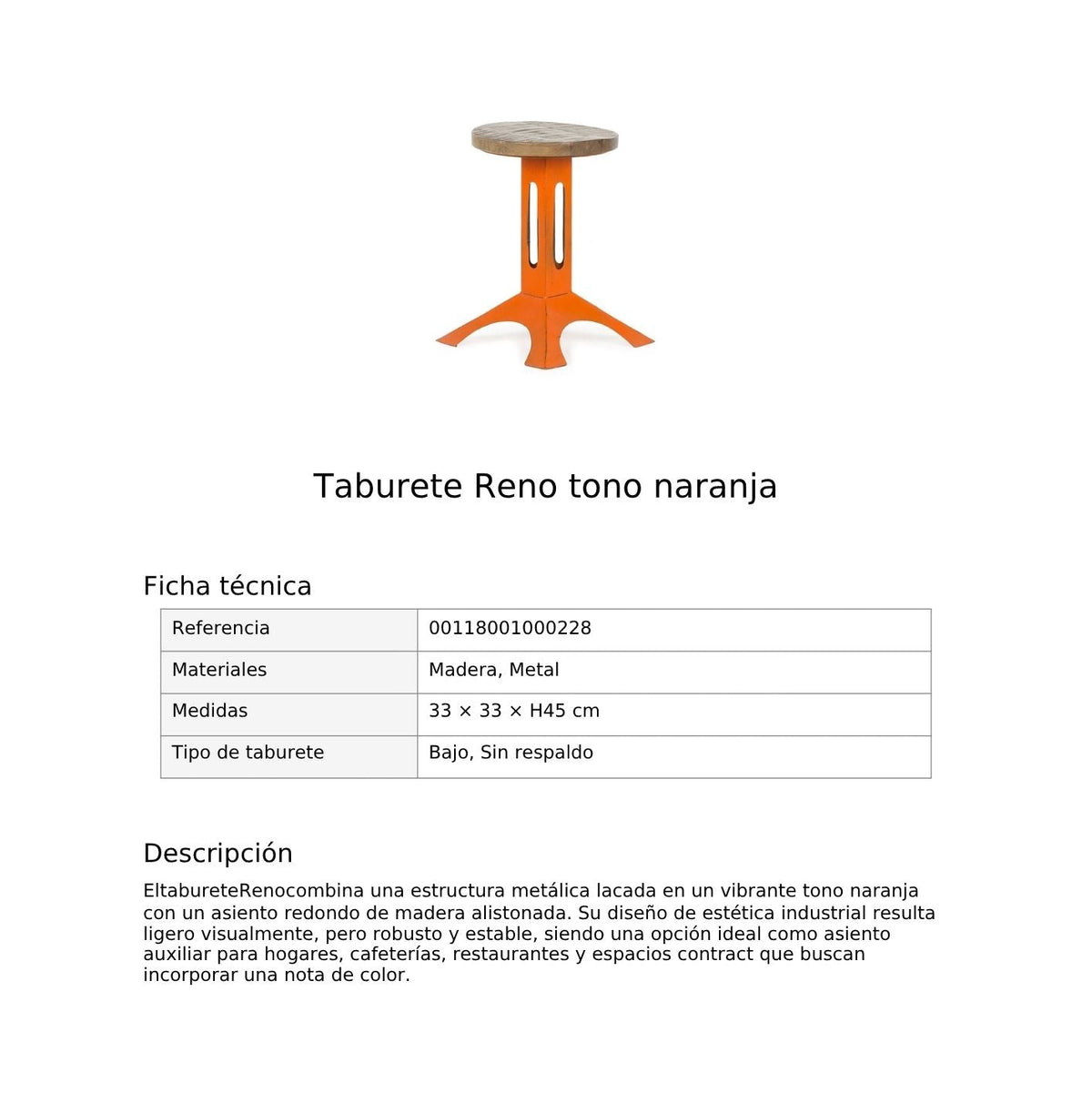 Taburete Reno tono naranja