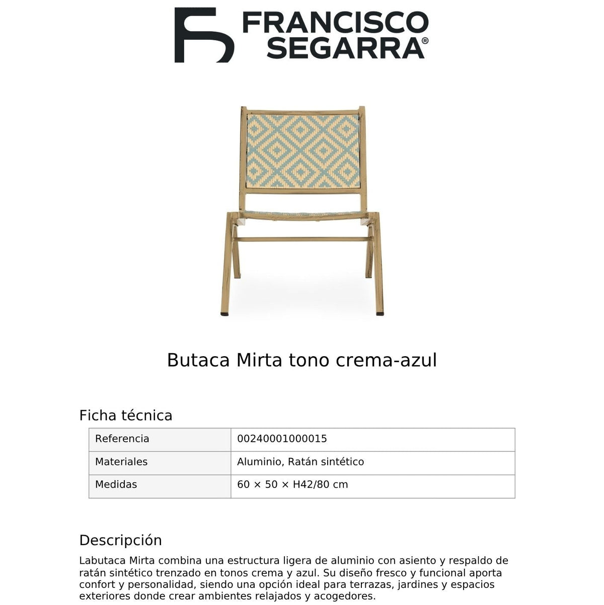 Butaca Mirta tono crema-azul