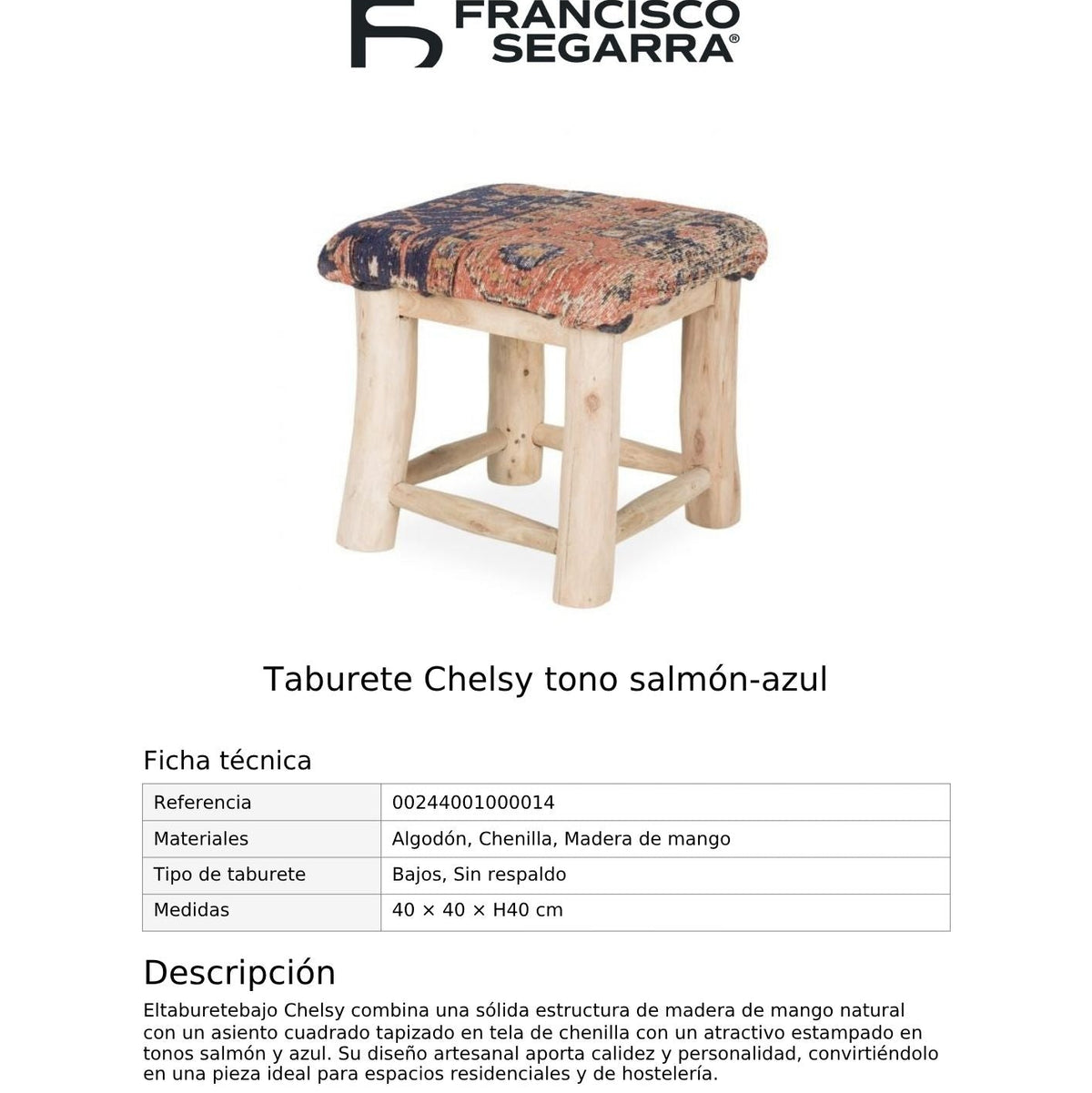 Taburete Chelsy tono salmón-azul