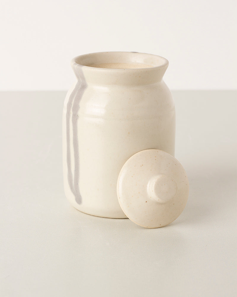 Bote Ceramico Brush Pequeño Blanco 350ml Trazo Gris