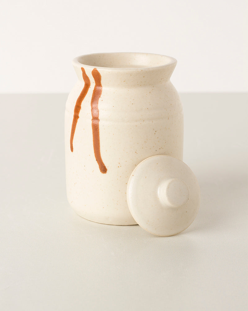 Bote Ceramico Brush Pequeño Blanco 350ml Trazo Marron