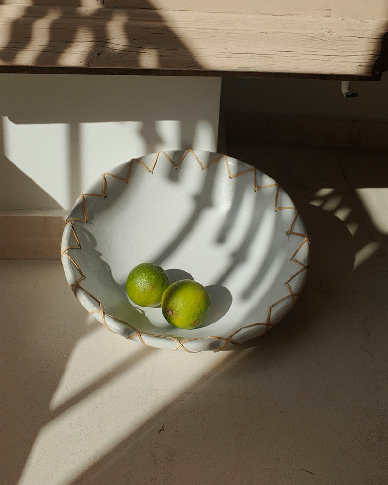 Bowl Decorativo Terracota y Ratan Ibon  Color Blanco