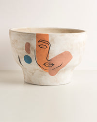Vasija Terracota Decorativo Blanco Face