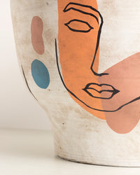 Vasija Terracota Decorativo Blanco Face