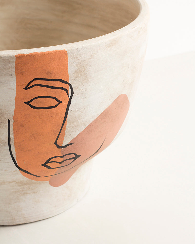 Vasija Terracota Decorativo Blanco Face