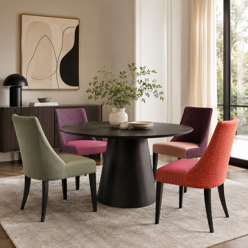 Chaise Prune Dorée & Cuir Rose