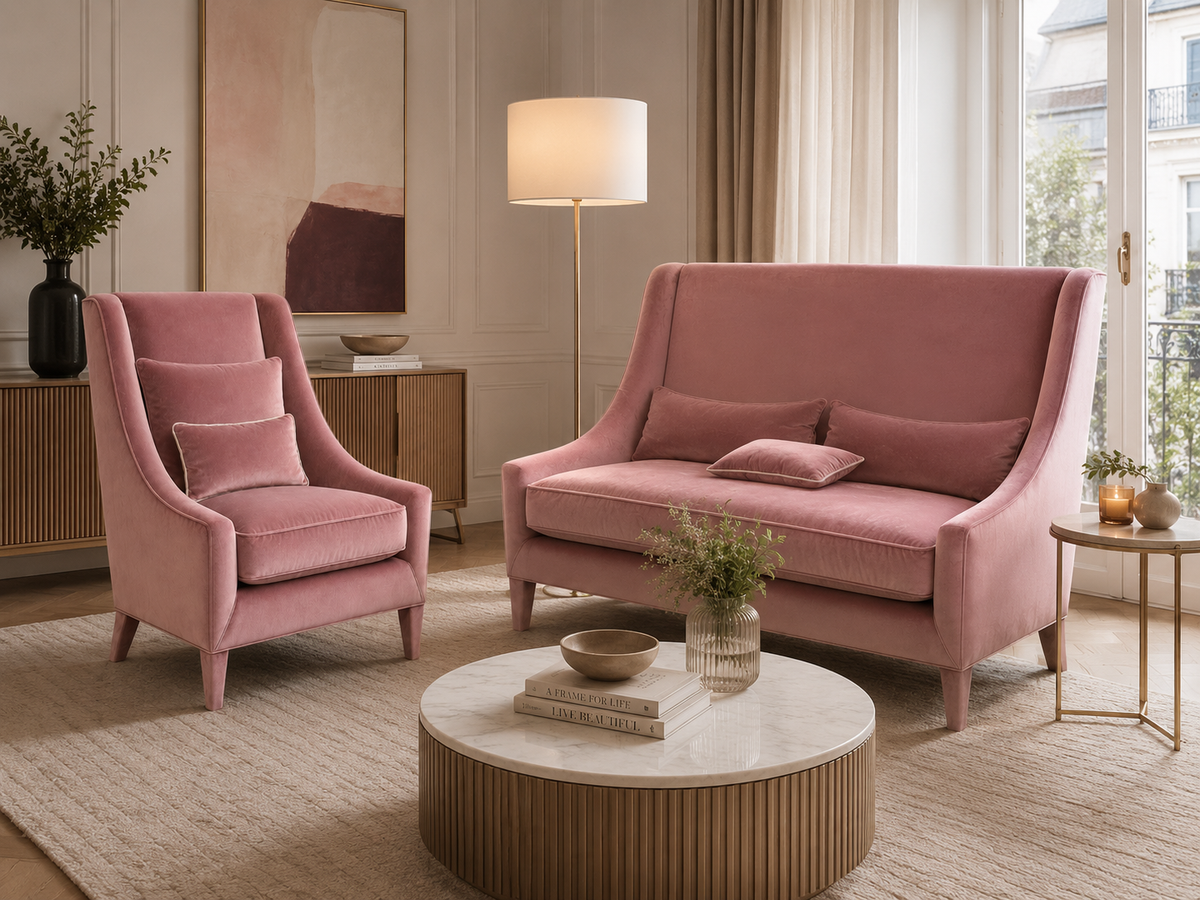 Canapé 2 Places OCHRE Velours - Rose