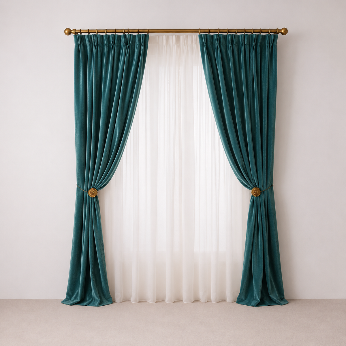 Rideaux Velours Bleu Canard 240x160