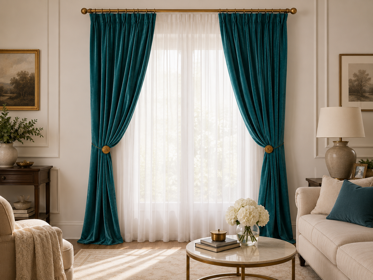 Rideaux Velours Bleu Canard 240x160