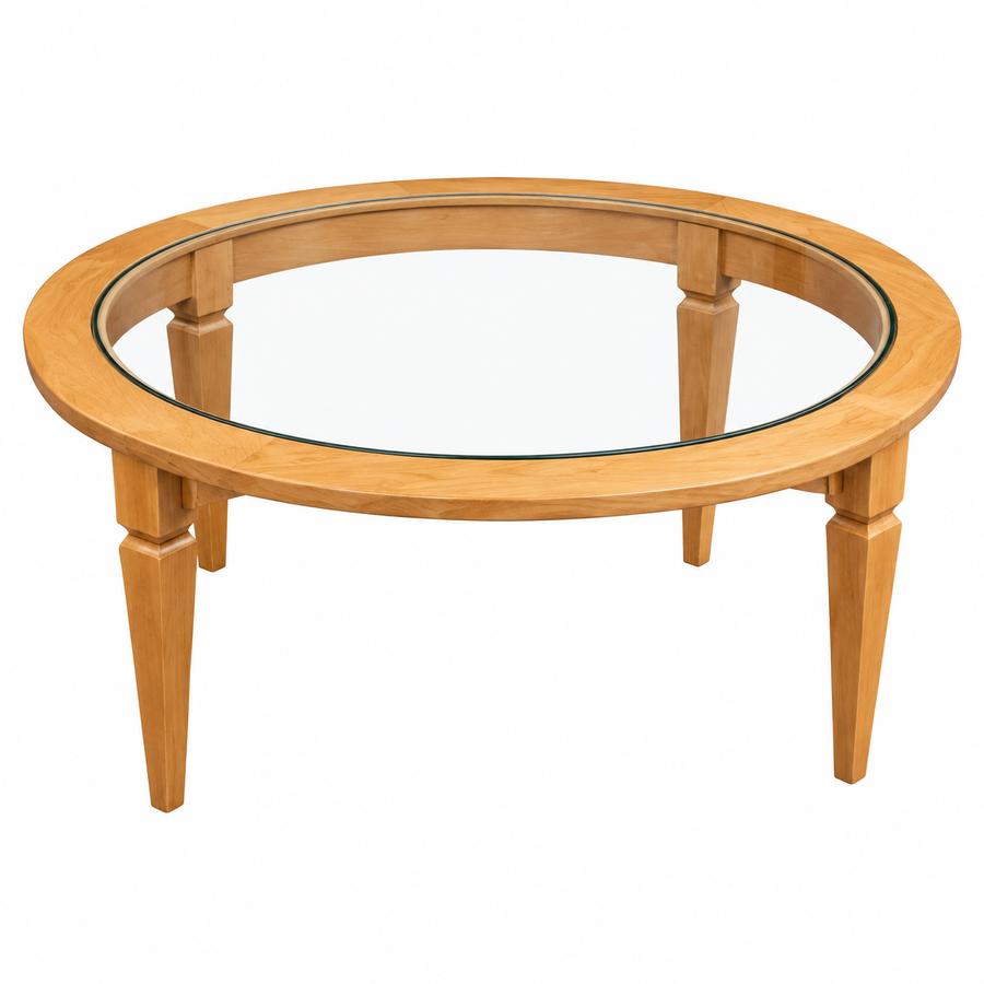 Mesa de café redonda de madera y cristal