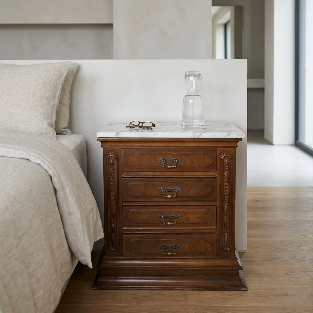 Table de chevet simple en bois et marbre