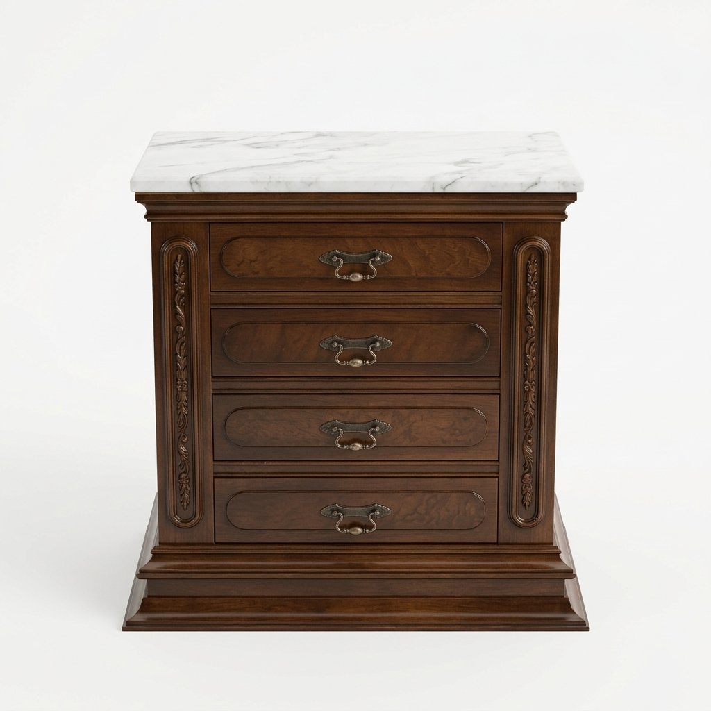 Table de chevet simple en bois et marbre