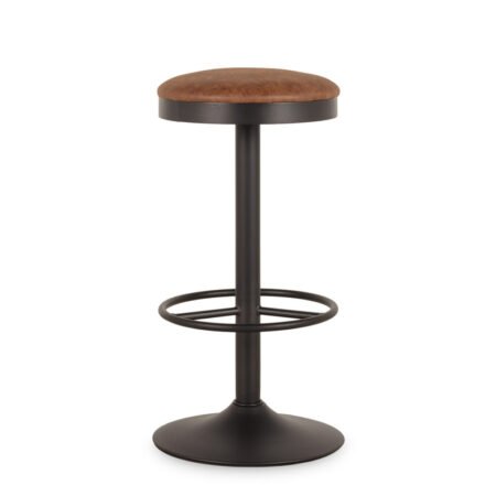 Taburete de piel marrón y hierro forjado